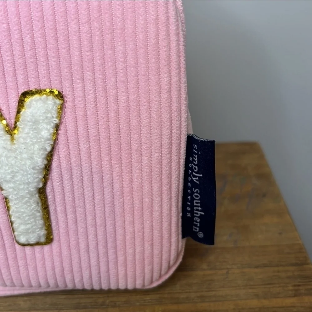 NWT Simply Southern WIFEY Pink White and Gold Varsity Cosmetic Bag